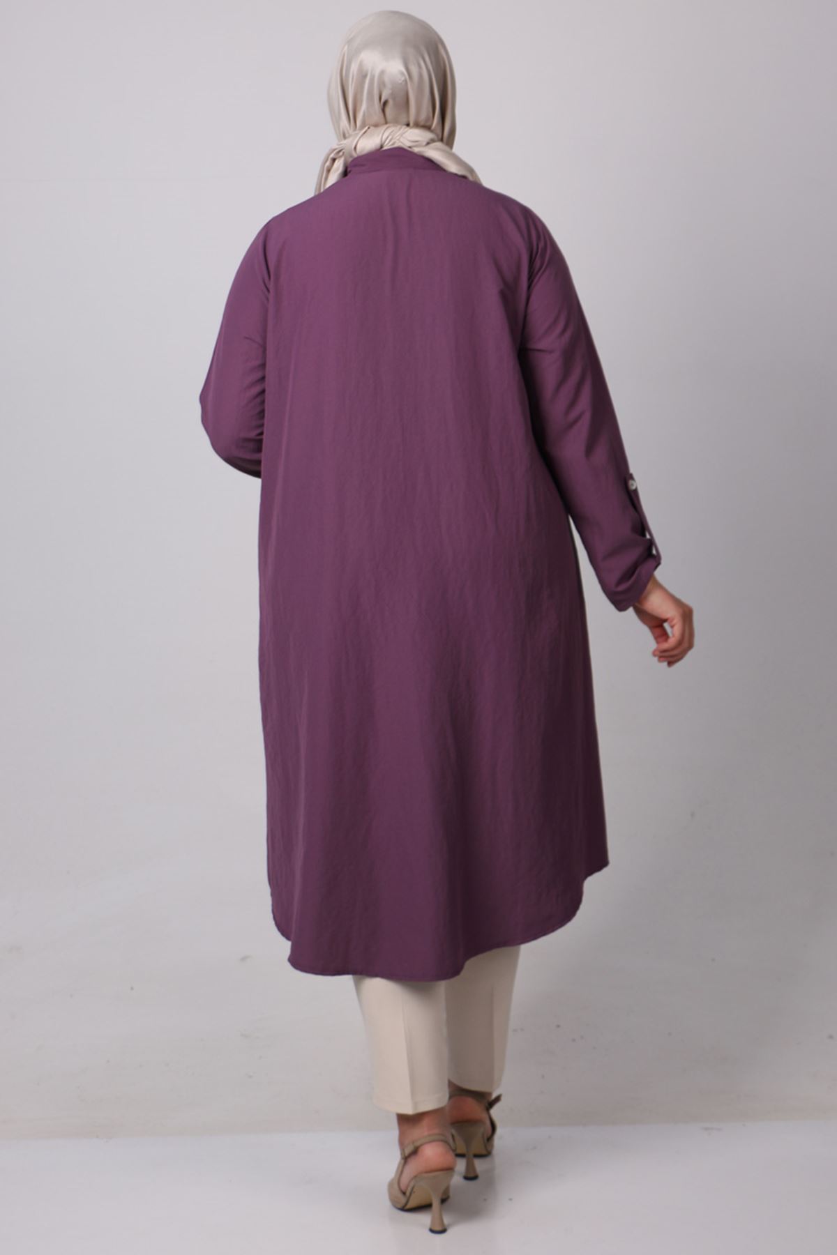 38059 Large Size Judge Collar Star Airobin Mevlana Shirt-Lilac