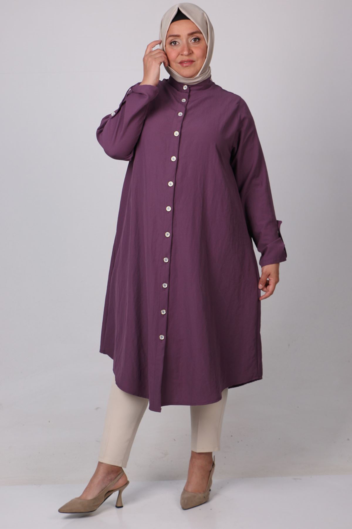 38059 Large Size Judge Collar Star Airobin Mevlana Shirt-Lilac