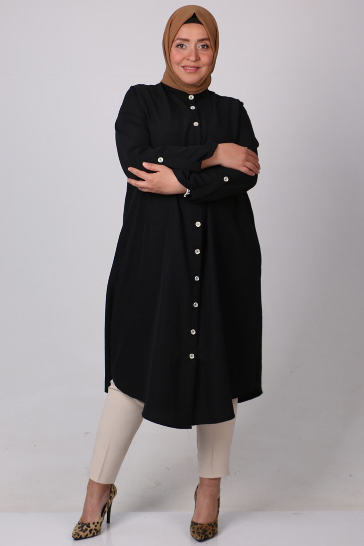 38059 Large Size Judge Collar Star Airobin Mevlana Shirt-Black