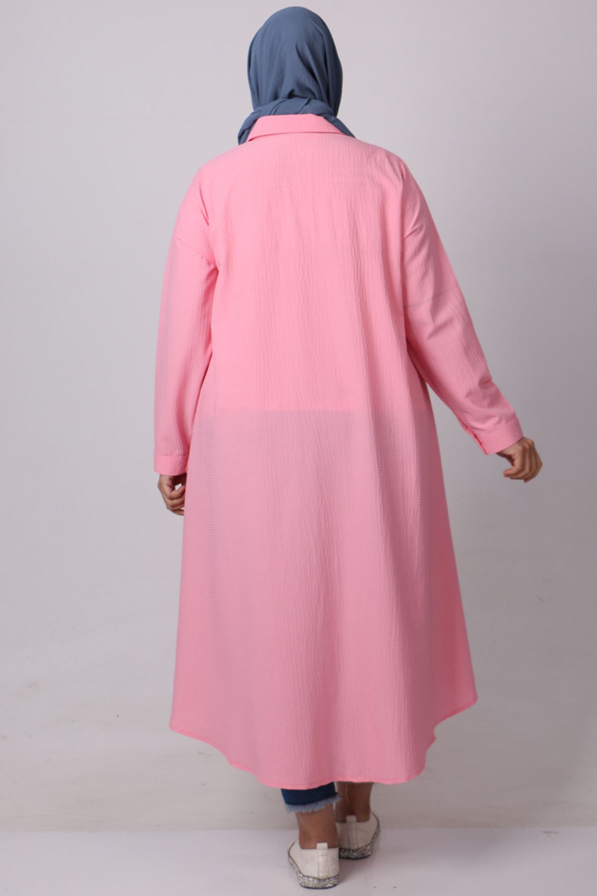 38042 Large Size Mevlana Goffre Tunic - Pink