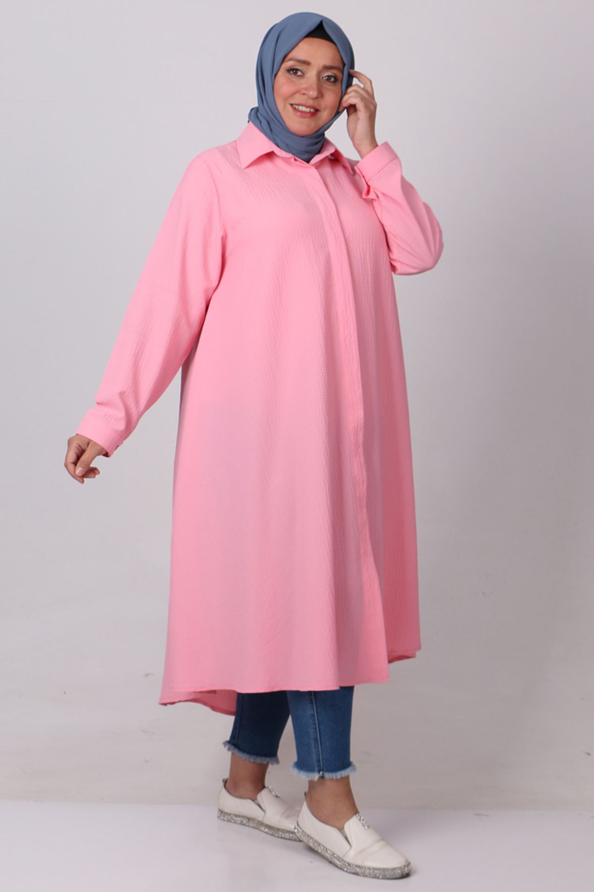 38042 Large Size Mevlana Goffre Tunic - Pink