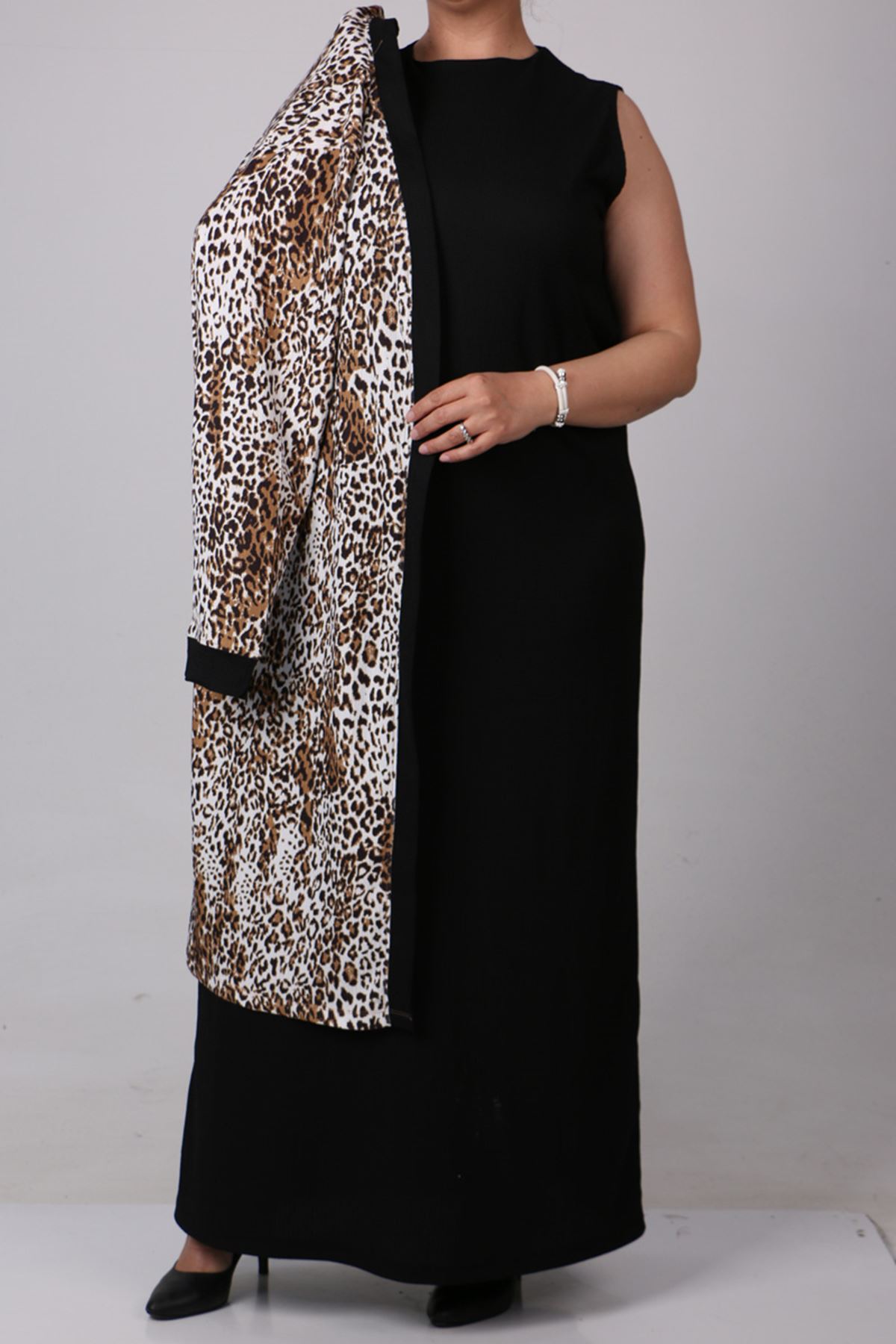 37206 Large Size Crassula Jacket Dress Suit- Leopard