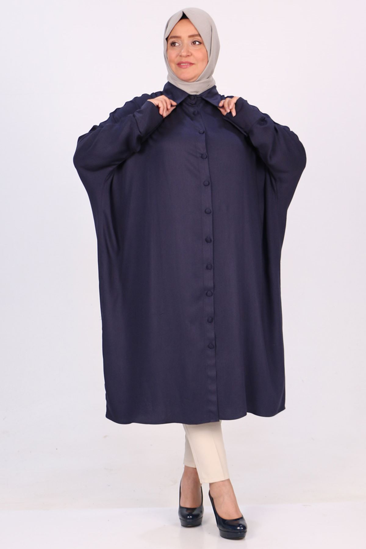 38017 Large Size Low Sleeve Belmando Shirt-Navy Blue