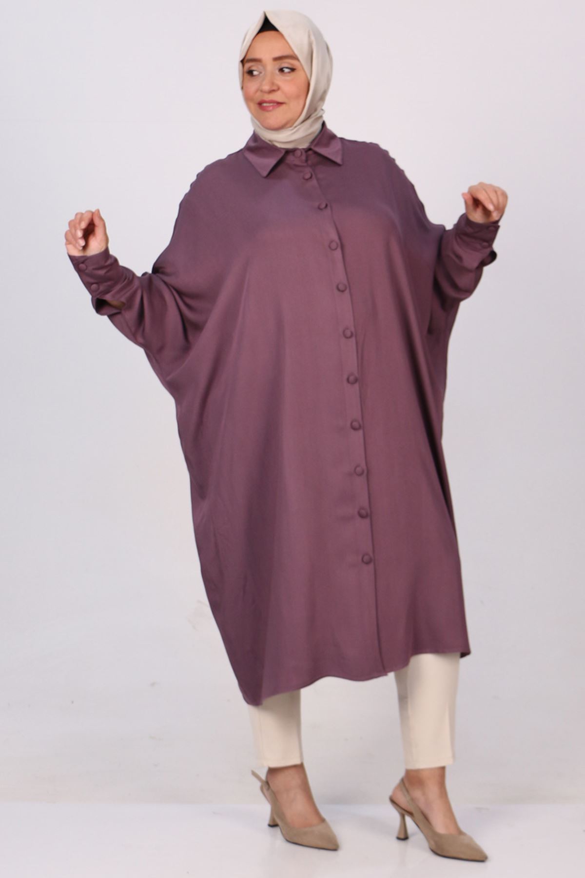 38017 Large Size Low Sleeve Belmando Shirt-Dry Rose