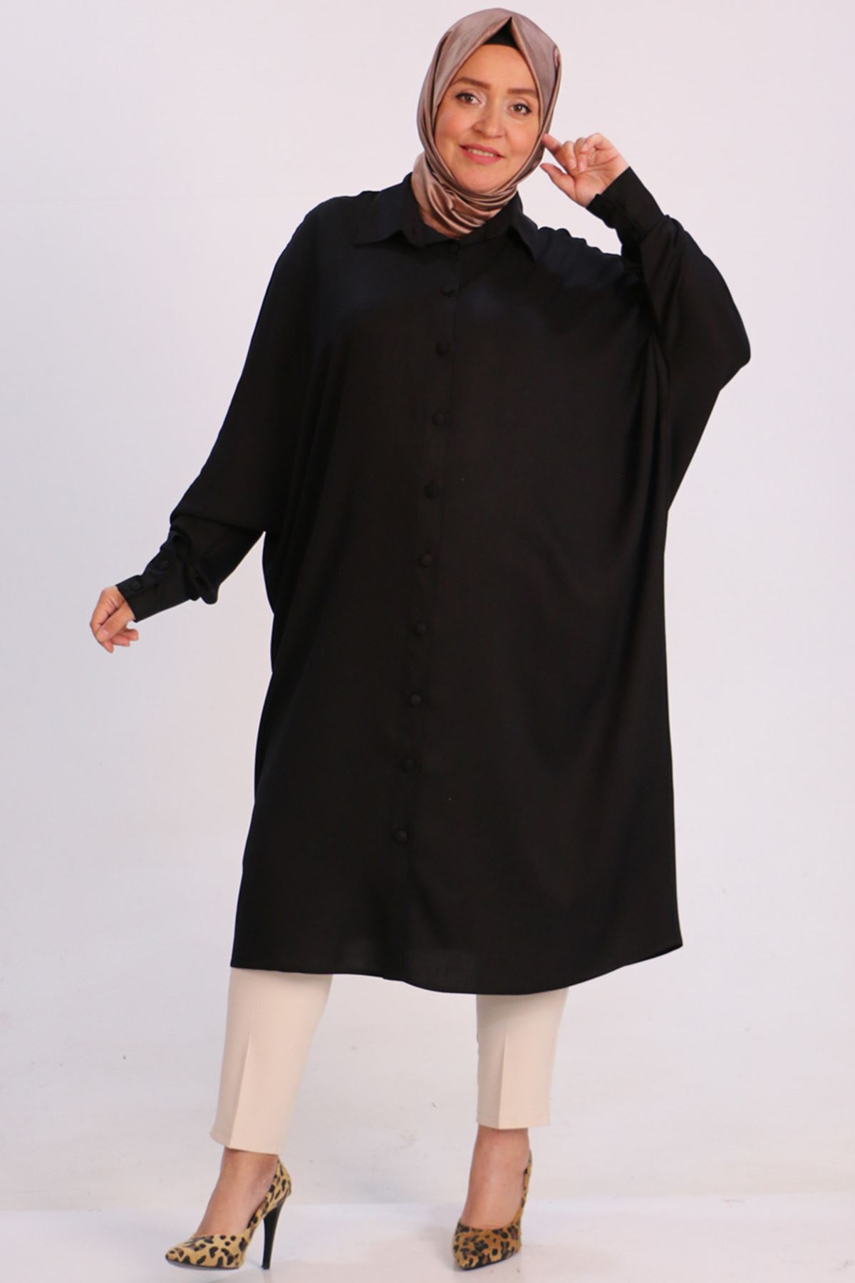 38017 Large Size Low Sleeve Belmando Shirt-Black