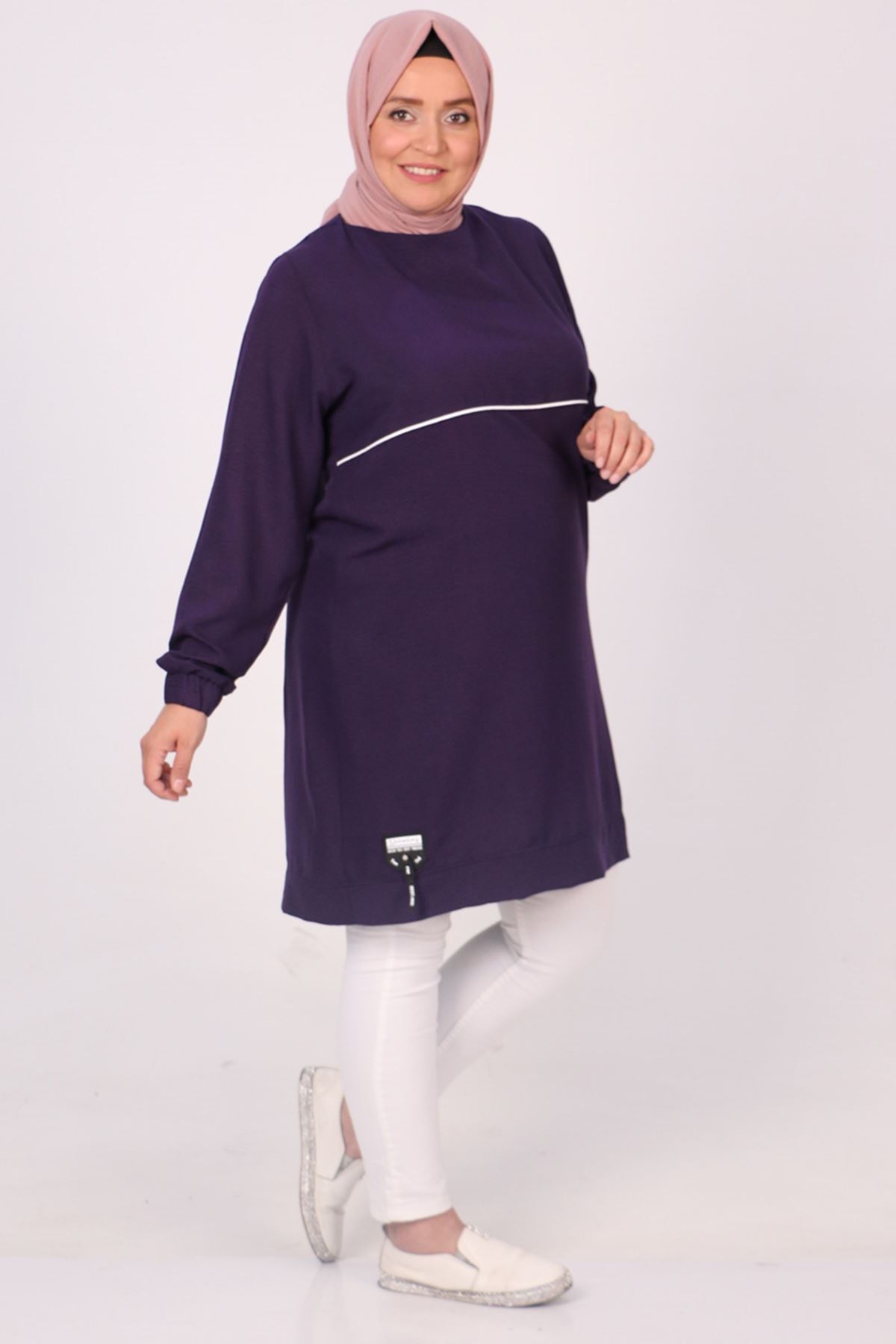 38008 Large Size Miracle Tunic With Split Line -Purple