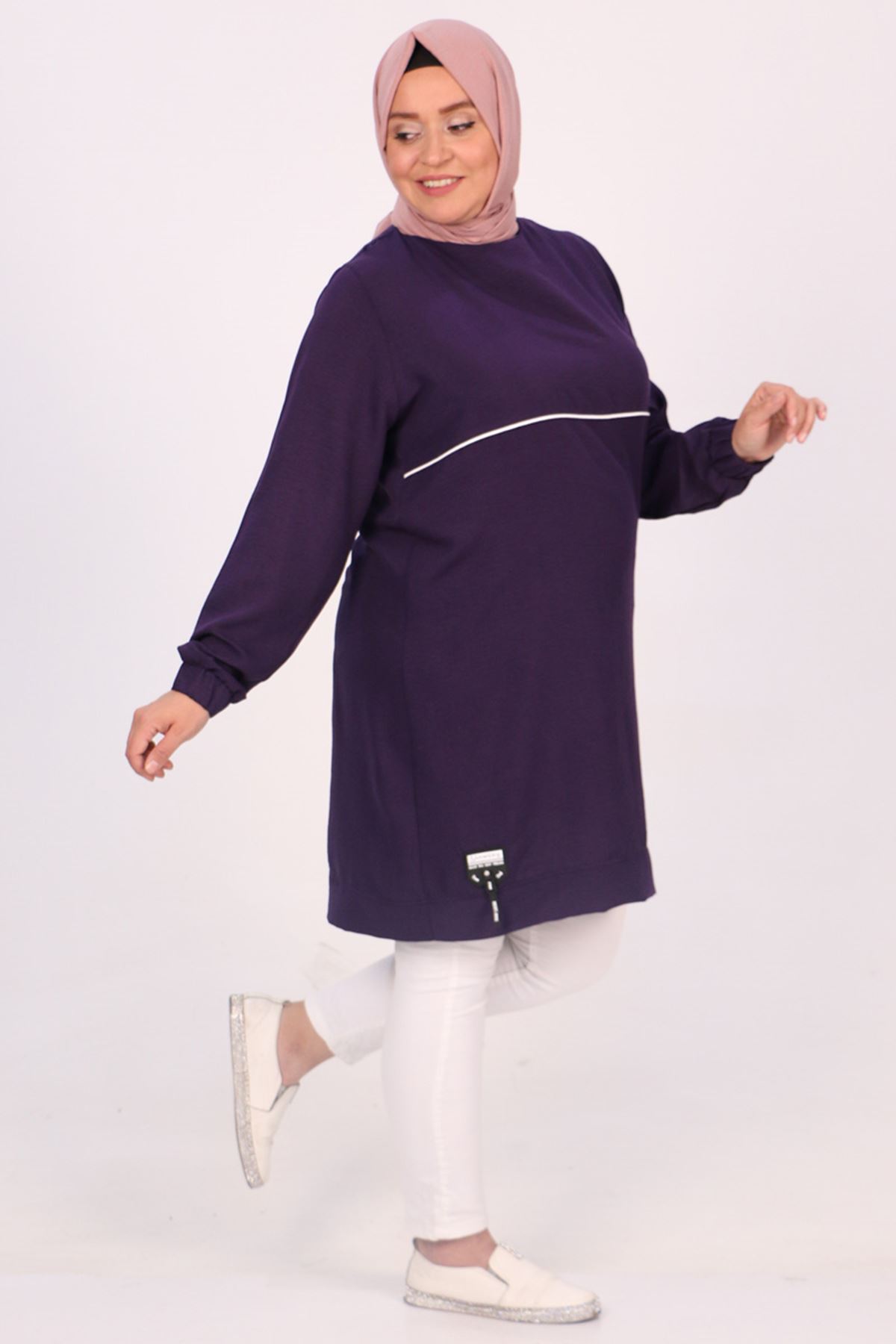 38008 Large Size Miracle Tunic With Split Line -Purple