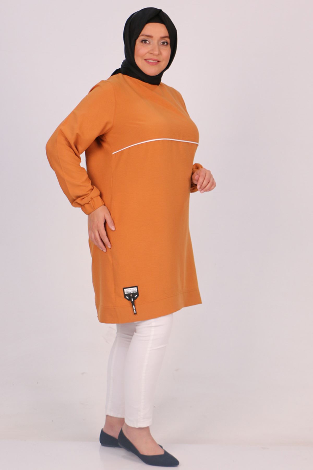 38008 Large Size Miracle Tunic With Split Line -Tan