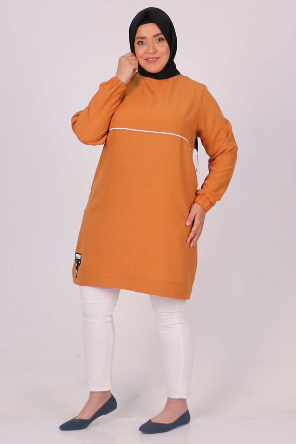 38008 Large Size Miracle Tunic With Split Line -Tan
