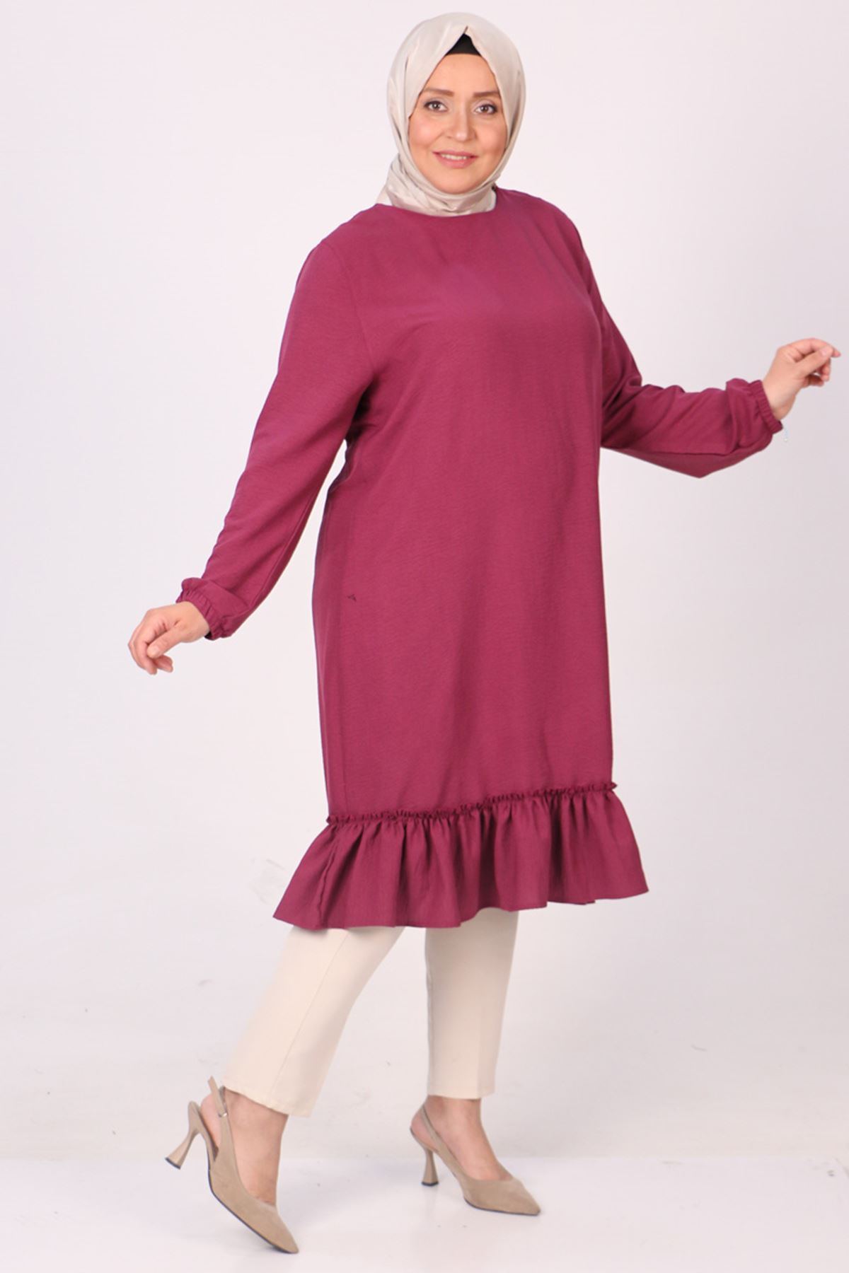 38070 Large Size Frill Detailed Miracle Tunic - Black