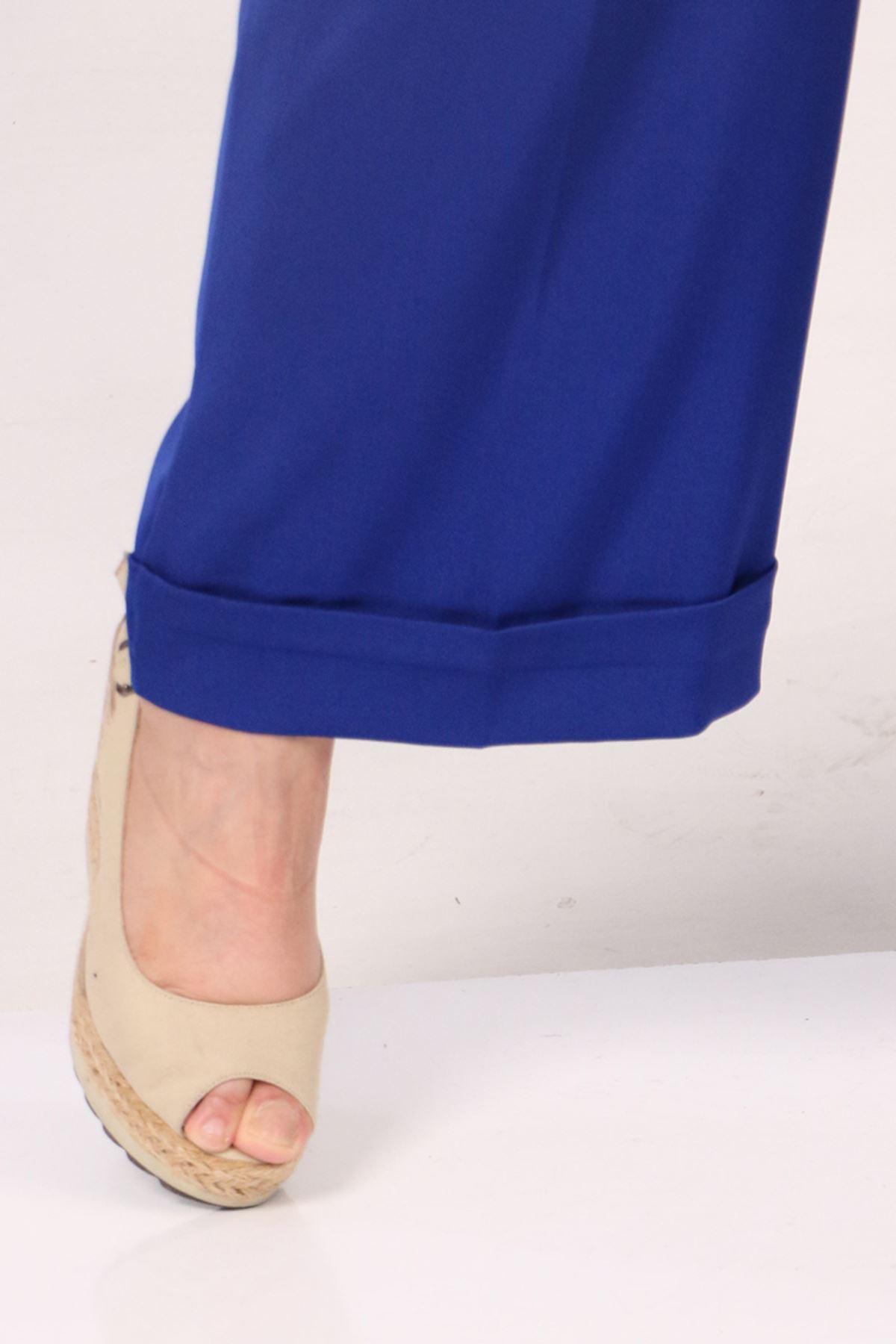 39022 Large Size Elastic Waist Double Leg Trousers - Saks