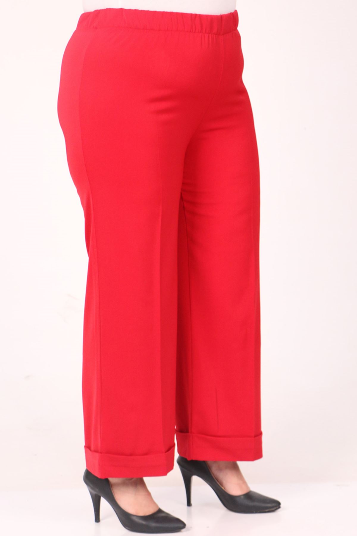 39022 Large Size Elastic Waist Double Leg Trousers - Red