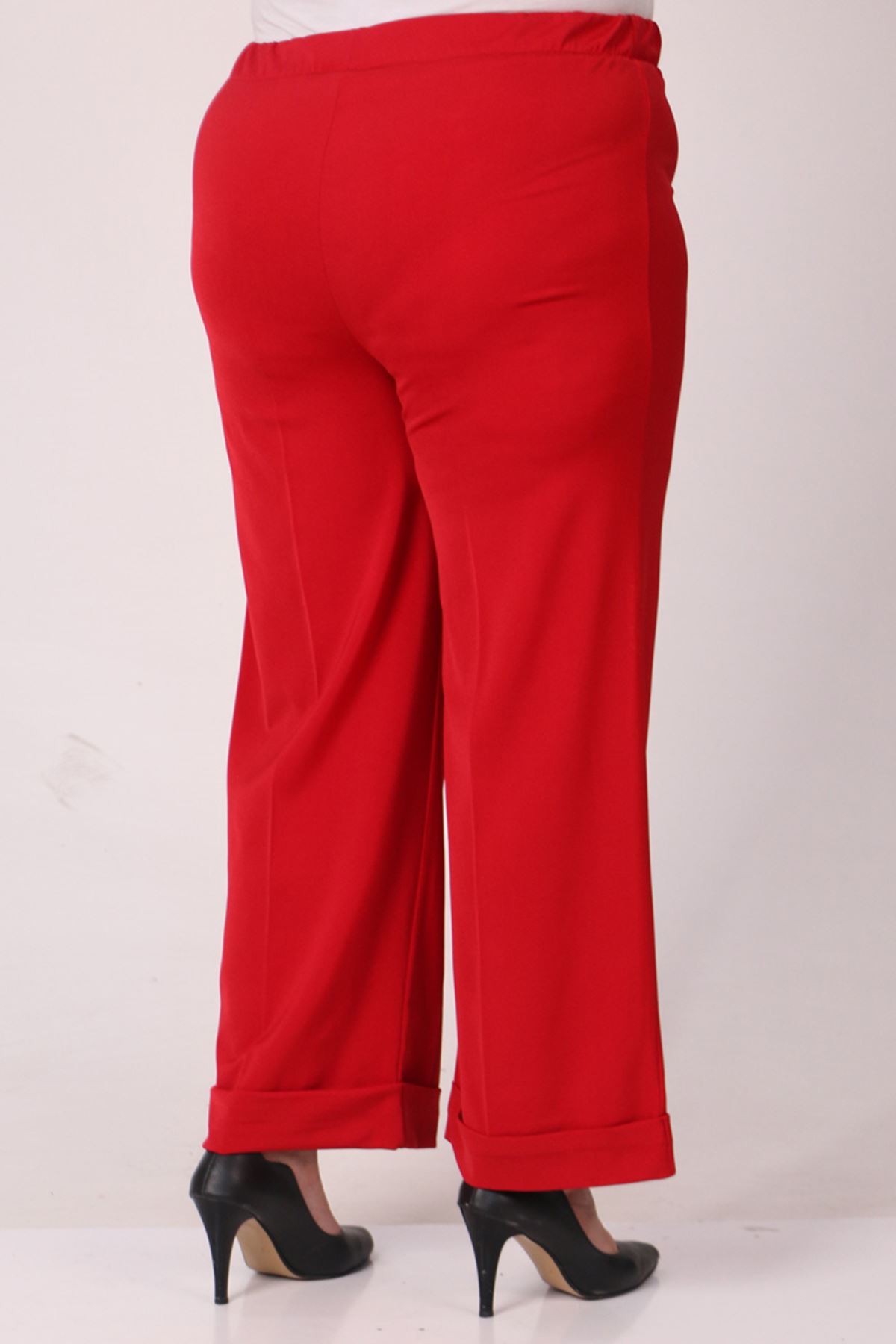 39022 Large Size Elastic Waist Double Leg Trousers - Red