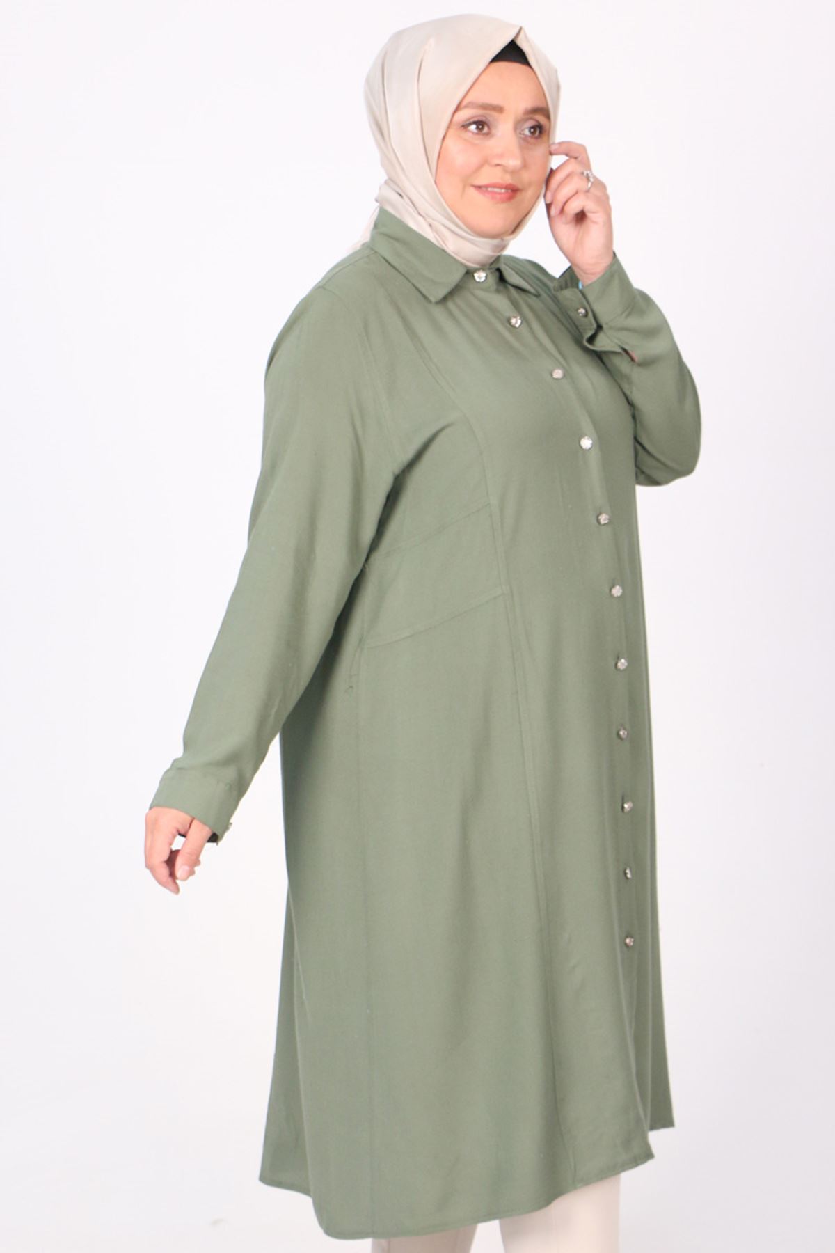 38027 Large Size Buttoned Belmando Tunic-Khaki