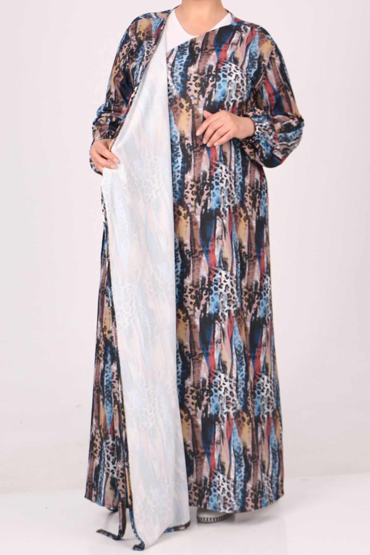 32028 Large Size Patterned Crepe Prayer Dress - Black Mixed Pattern