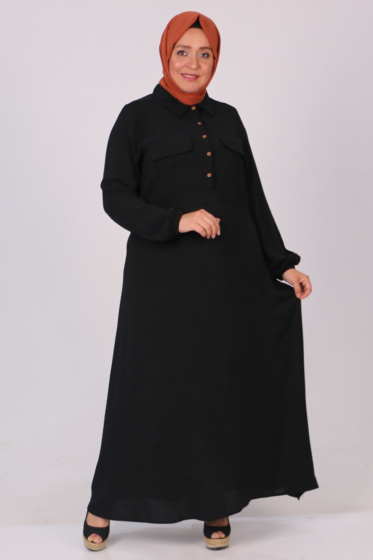 32027 Plus Size Belt Airobin Dress - Black