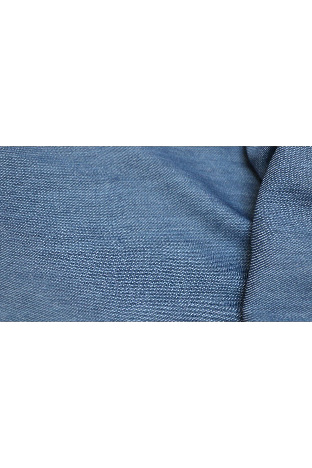 38063 Plus Size Low-Sleeve Tencel Shirt-Navy Blue
