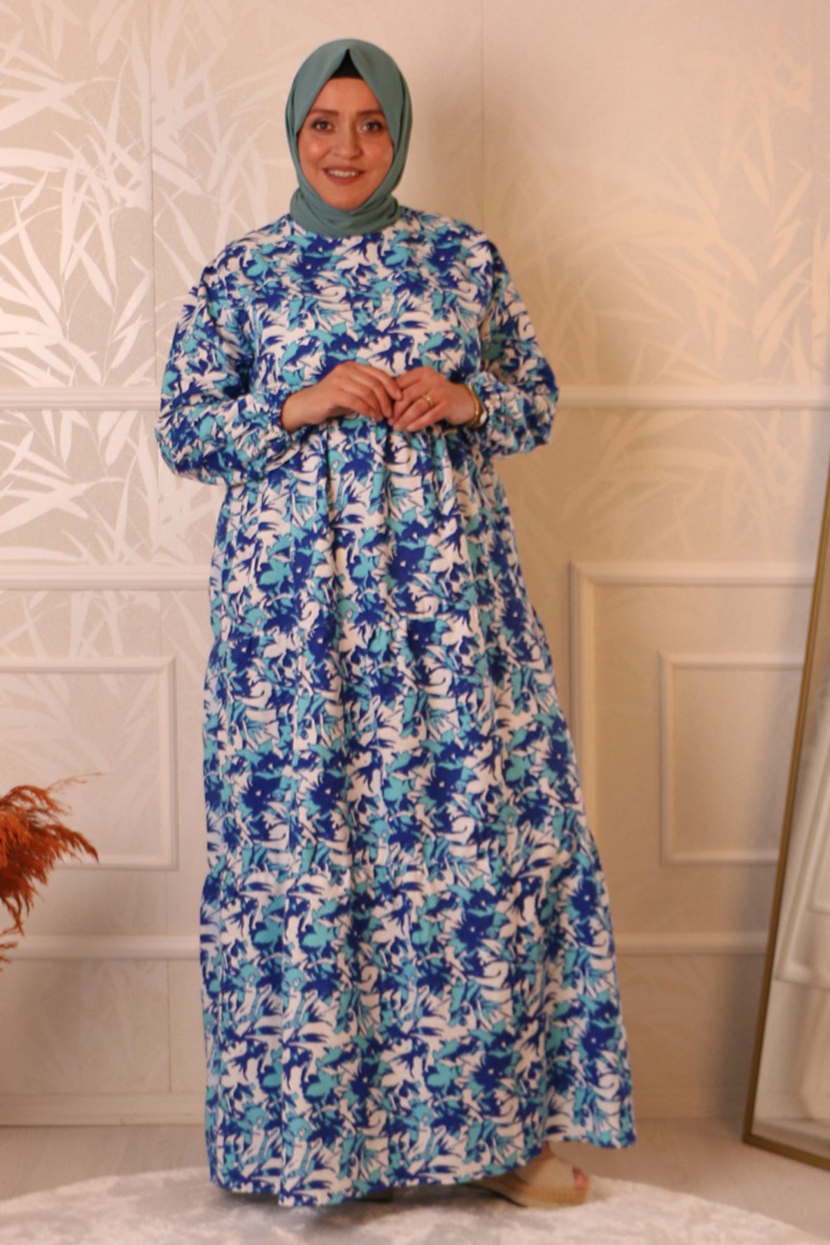 32039 Large Size Patterned Linen Dress-Saks