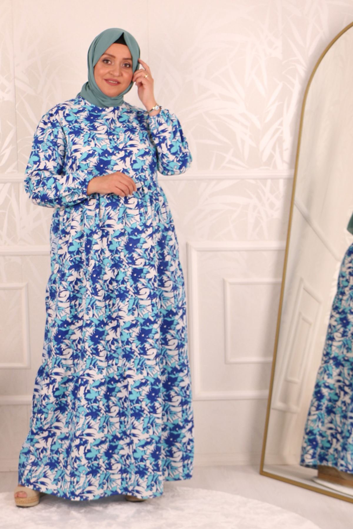32039 Large Size Patterned Linen Dress-Saks