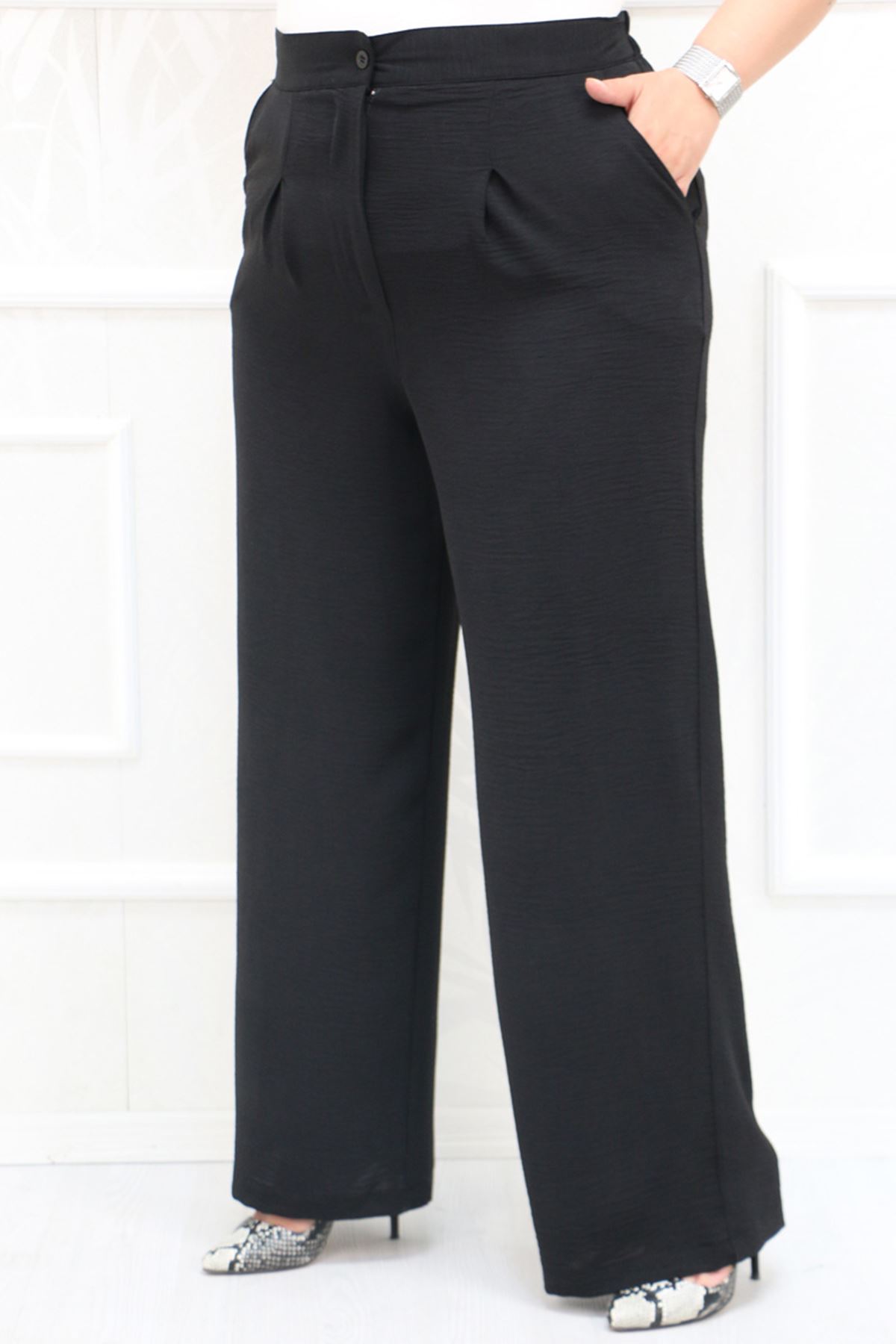 39020 Large Size Airobin Elastic Waist Trousers - Black
