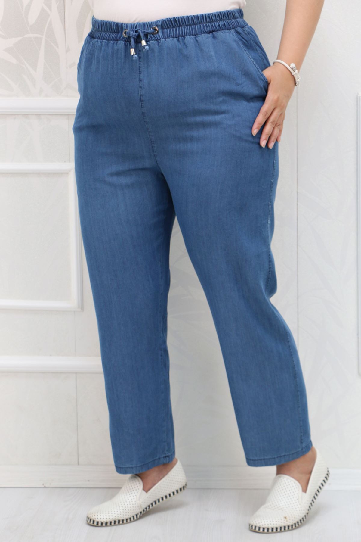 29001 Büyük Beden Dar Paça Kot Pantolon-Açık Mavi