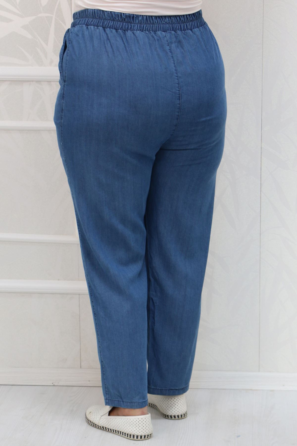 29001 Büyük Beden Dar Paça Kot Pantolon-Açık Mavi