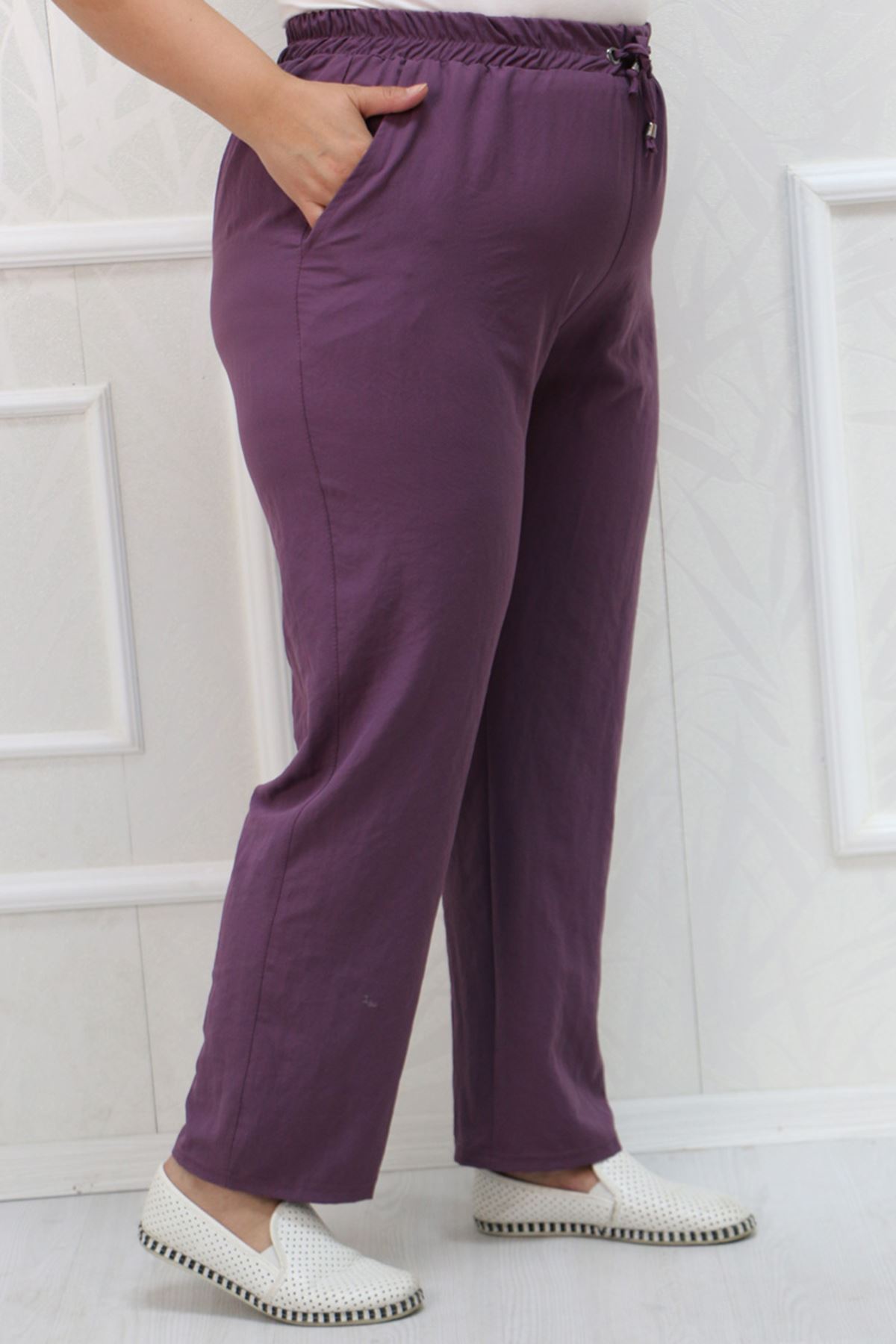 39024 Large Size Star Airobin Slim Leg Pants With Elastic Waist -Lilac