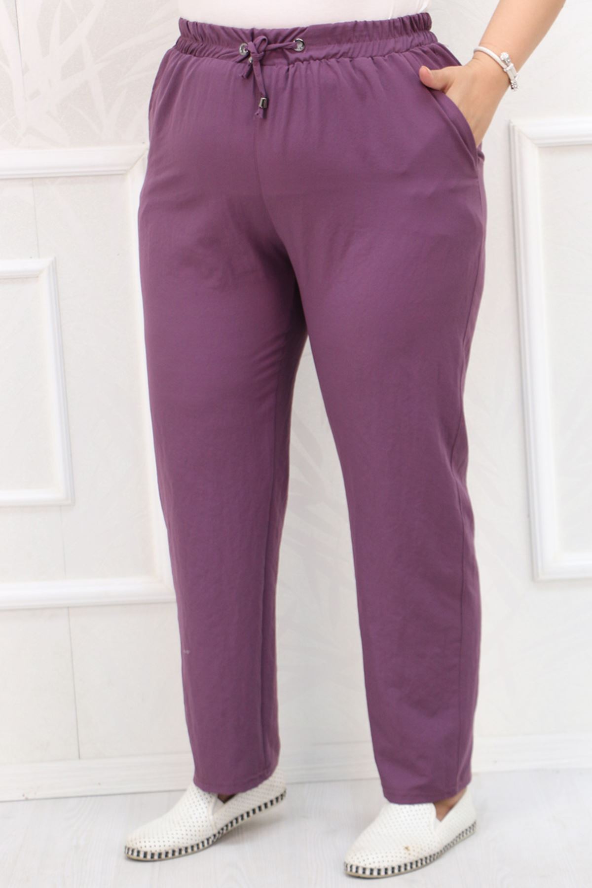 39024 Large Size Star Airobin Slim Leg Pants With Elastic Waist -Lilac