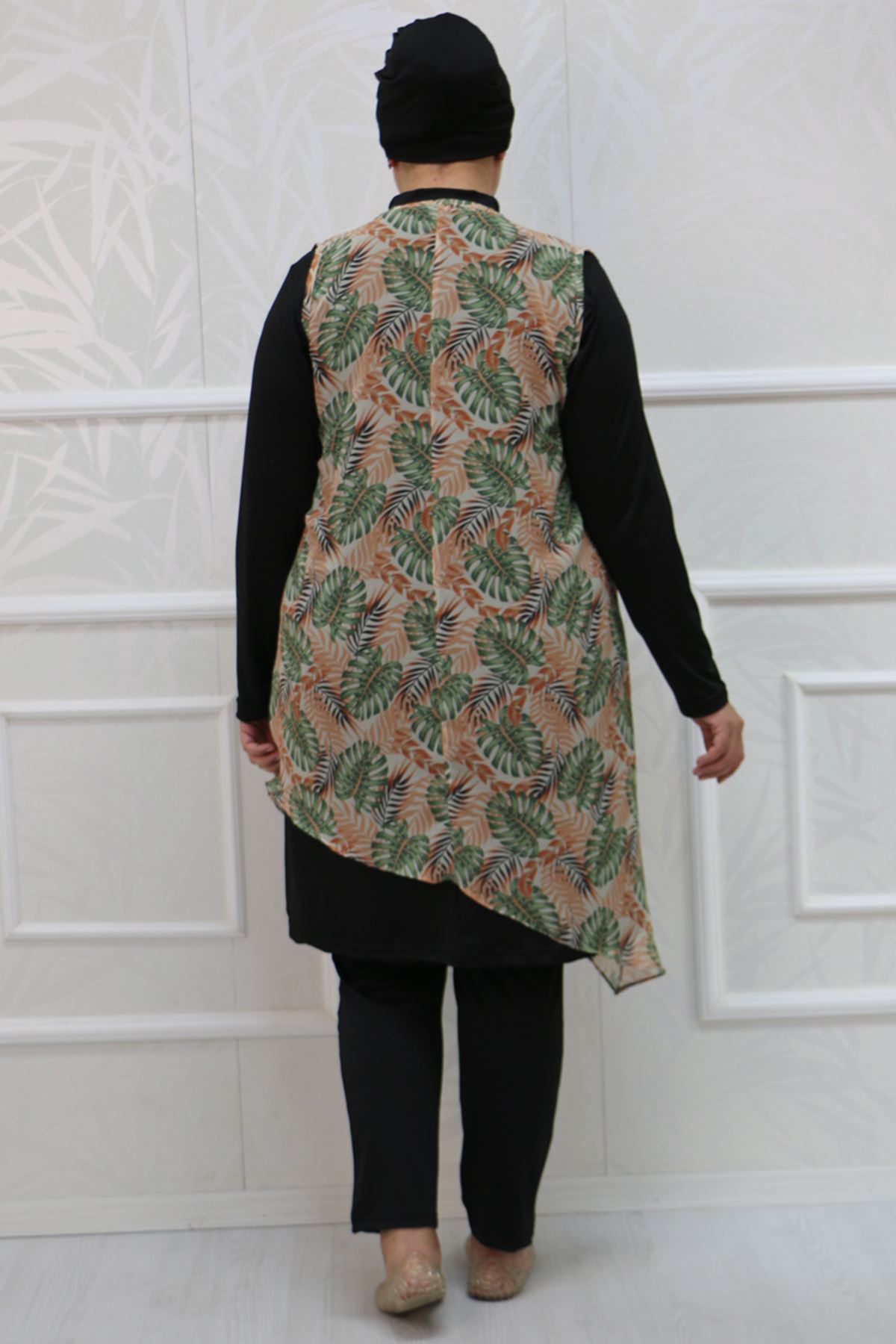 1723 Large Size Long Sleeve Chiffon Pareo Hijab Swimsuit Set -Mint Leafy