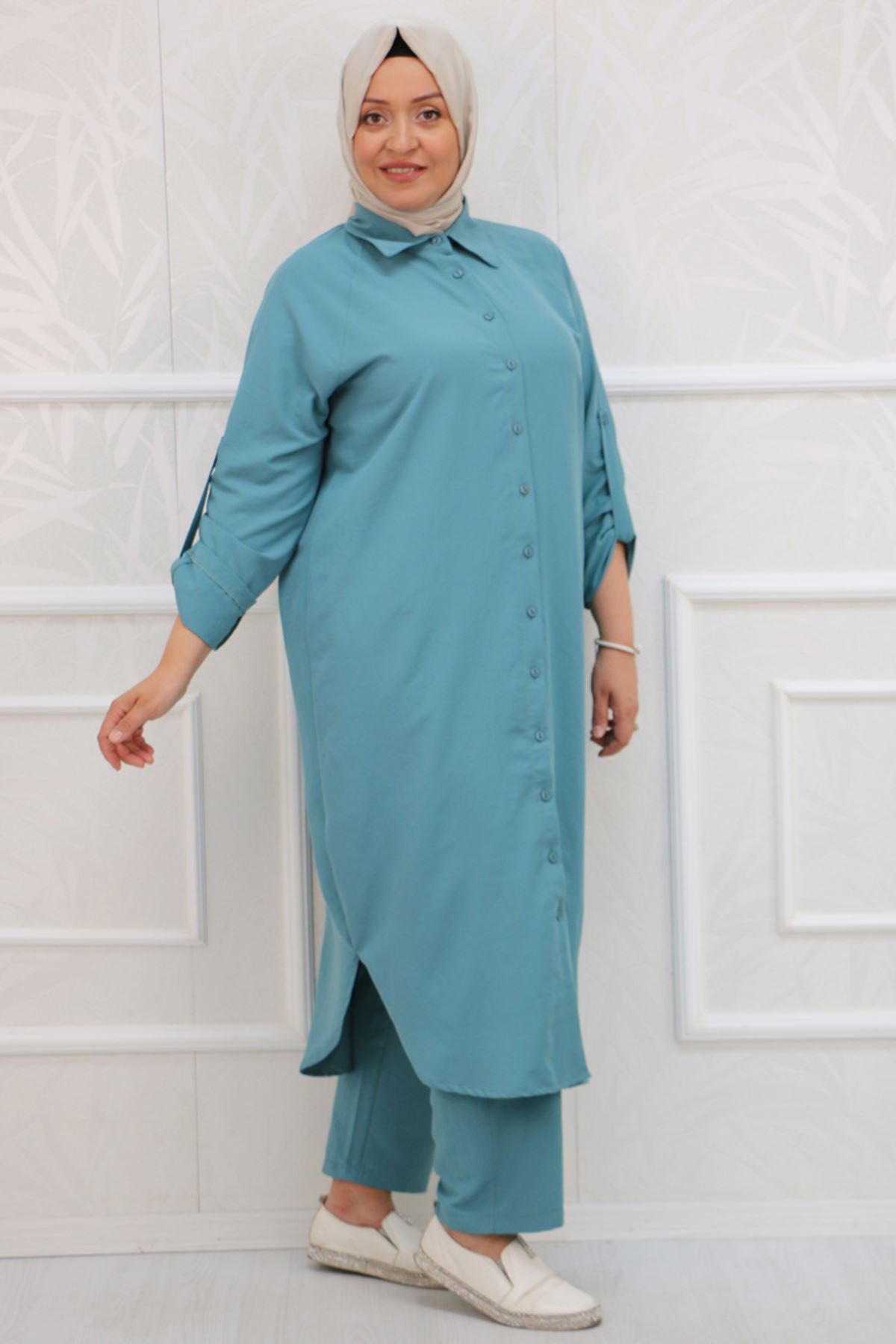 37015 Large Size Buttoned Star Airobin Trousers Suit - Nefti