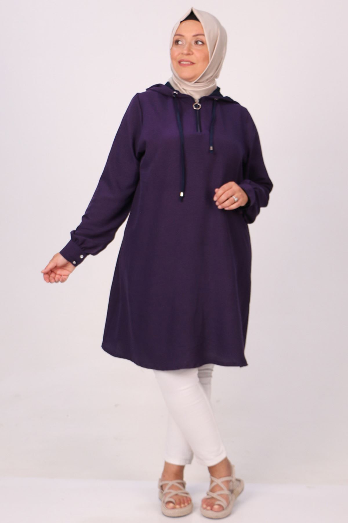 38109 Large Size Hooded Miracle Tunic - Purple