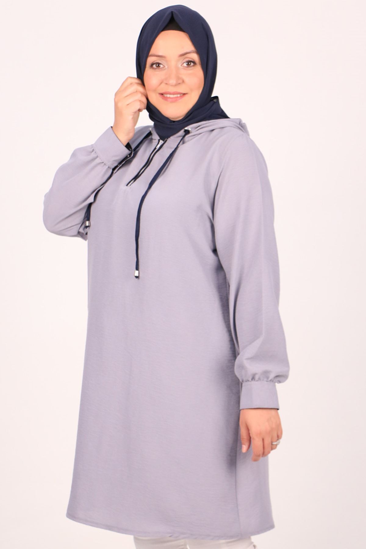 38109 Large Size Hooded Miracle Tunic - Grey