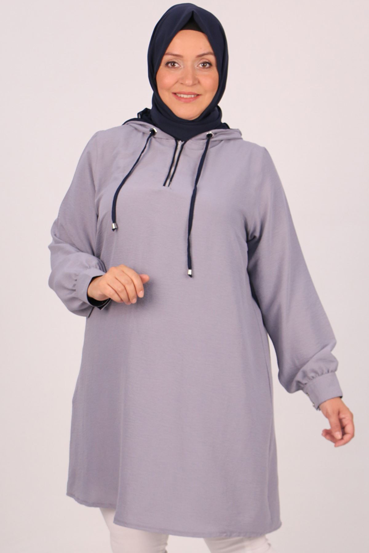 38109 Large Size Hooded Miracle Tunic - Grey