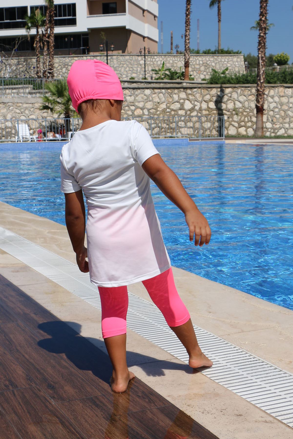 1708 Kids Swimsuit- White - Pink