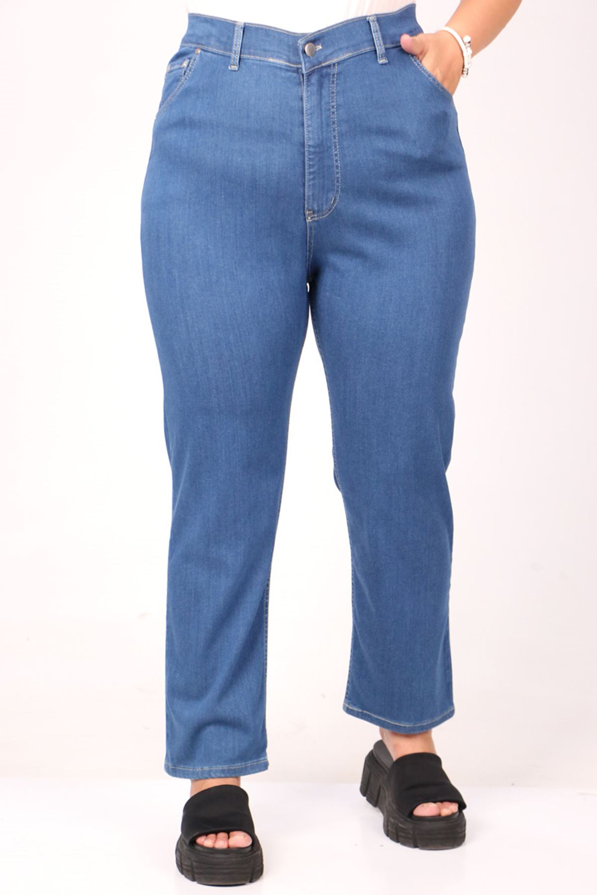 9185-2 Large Size Piping Jeans - Blue