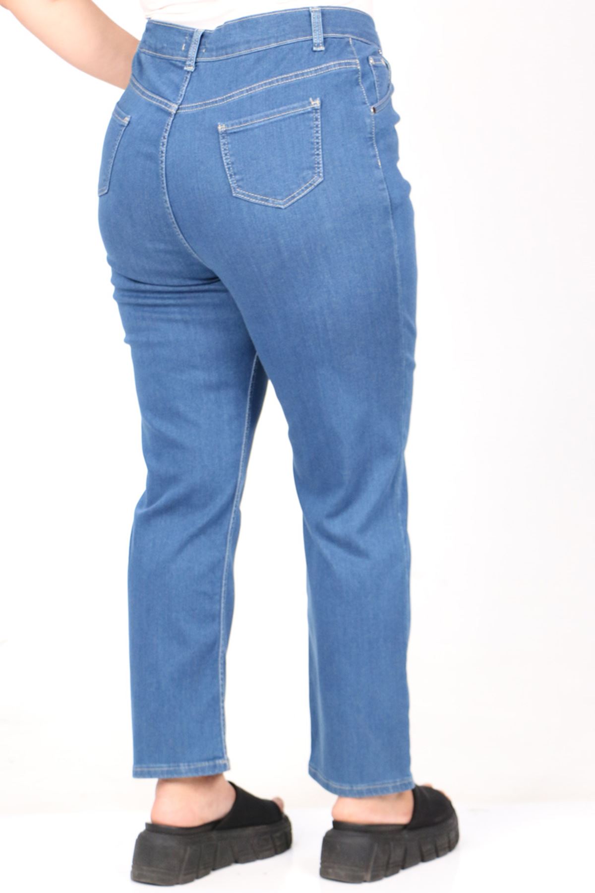 9185-2 Large Size Piping Jeans - Blue