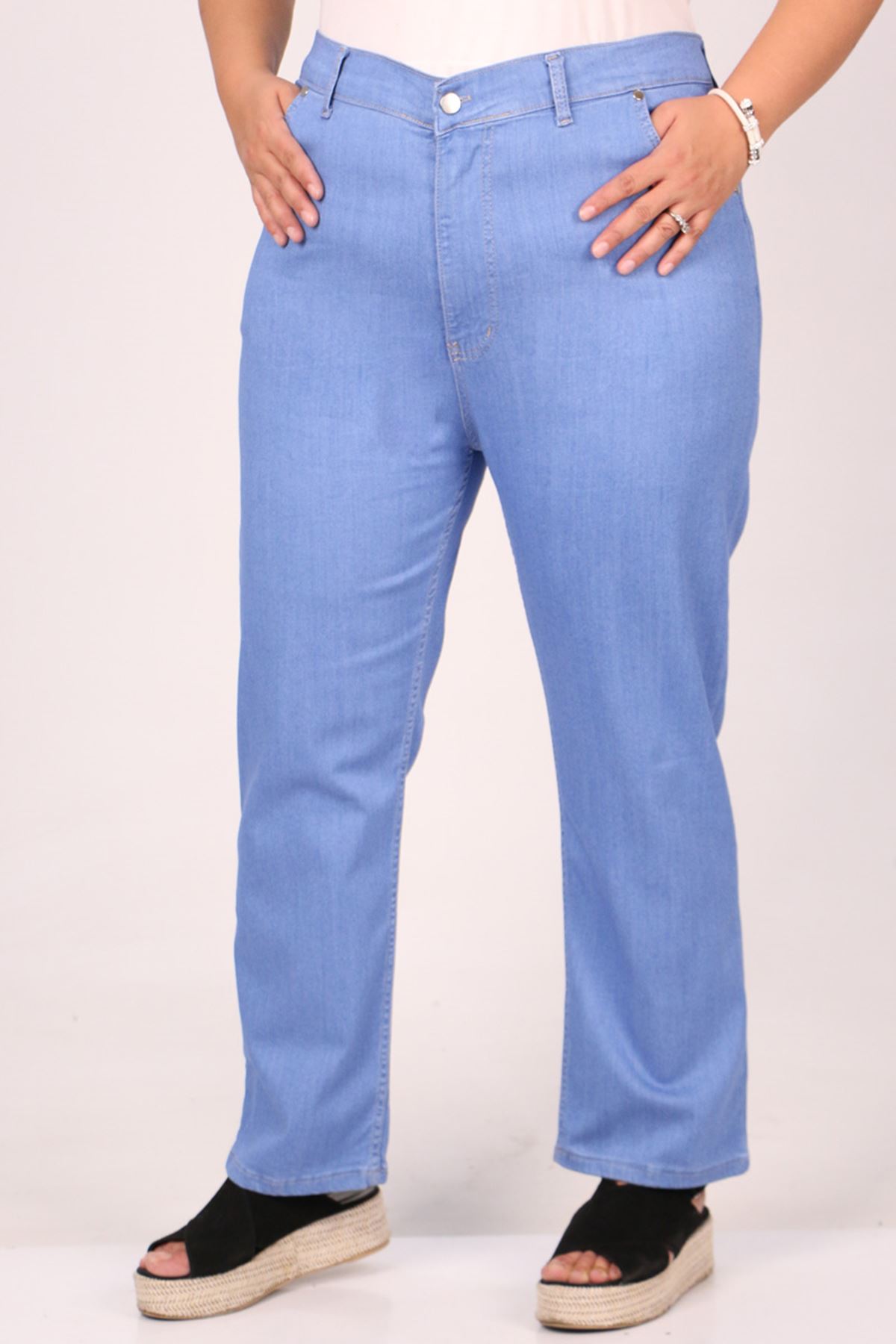 9185-2 Large Size Piping Jeans - Ice blue