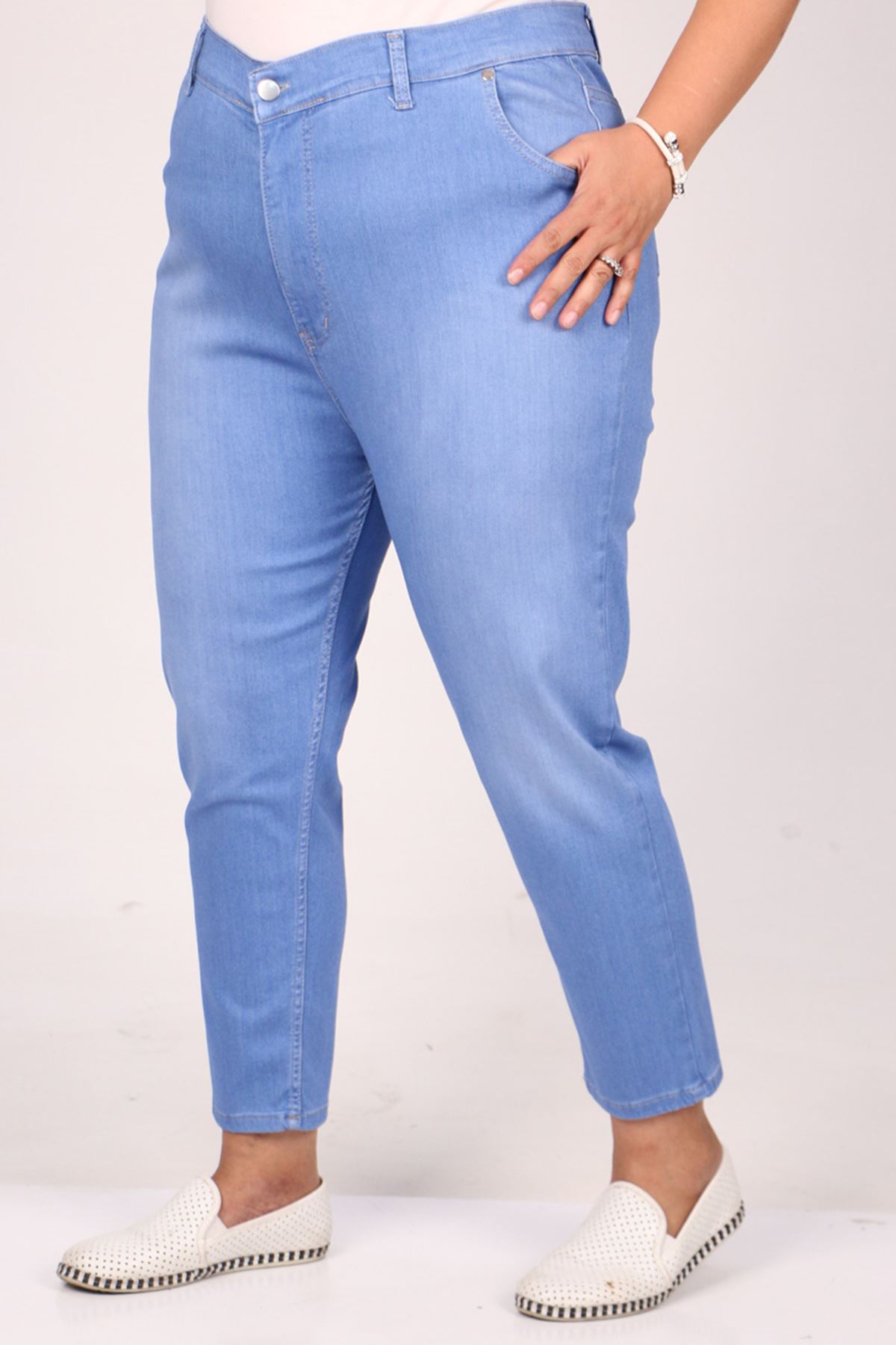9125-3 Large Size Friend Grinding Jeans-Ice Blue