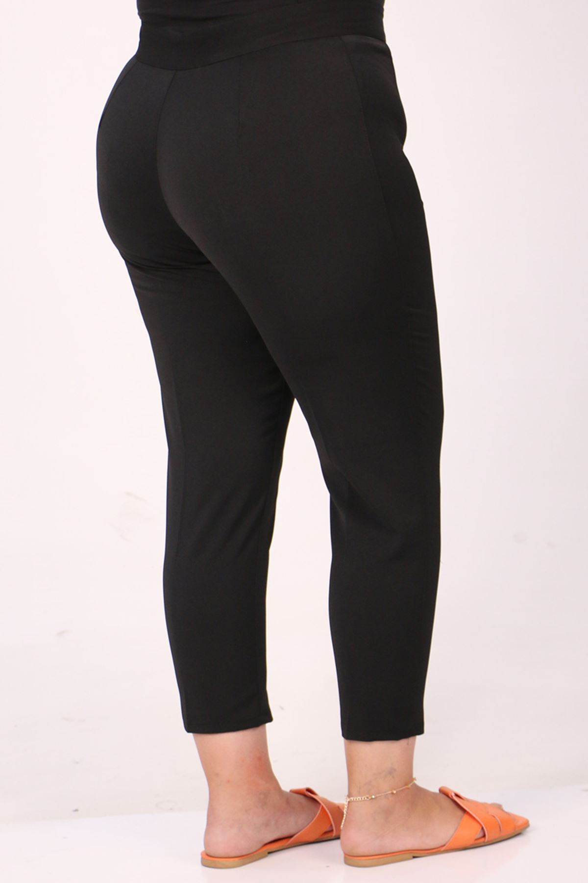 39028 Plus Size Front Slit Slim Leg Trousers - Black