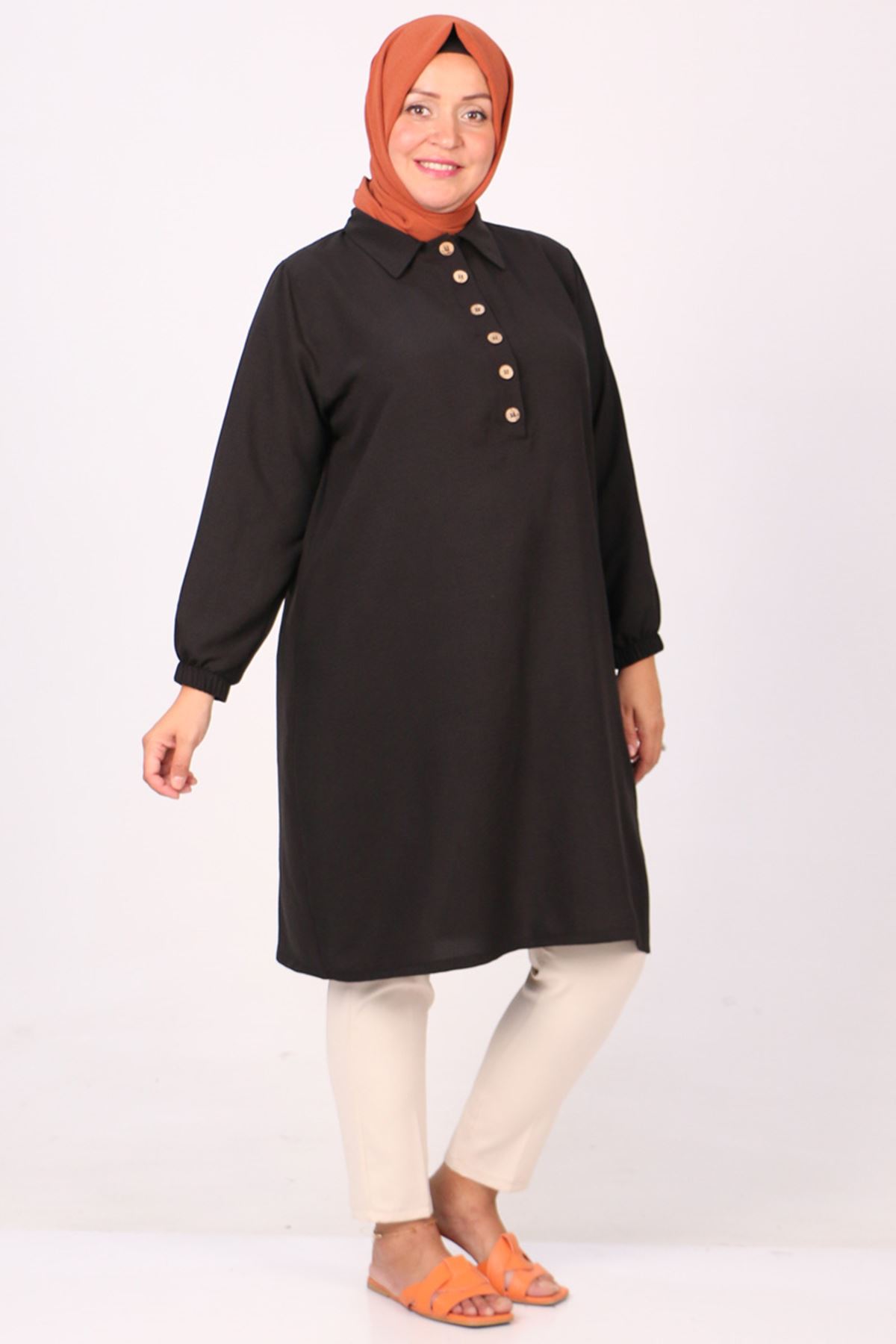 28053 Plus Size Miracle Tunic with Front Patties - Black