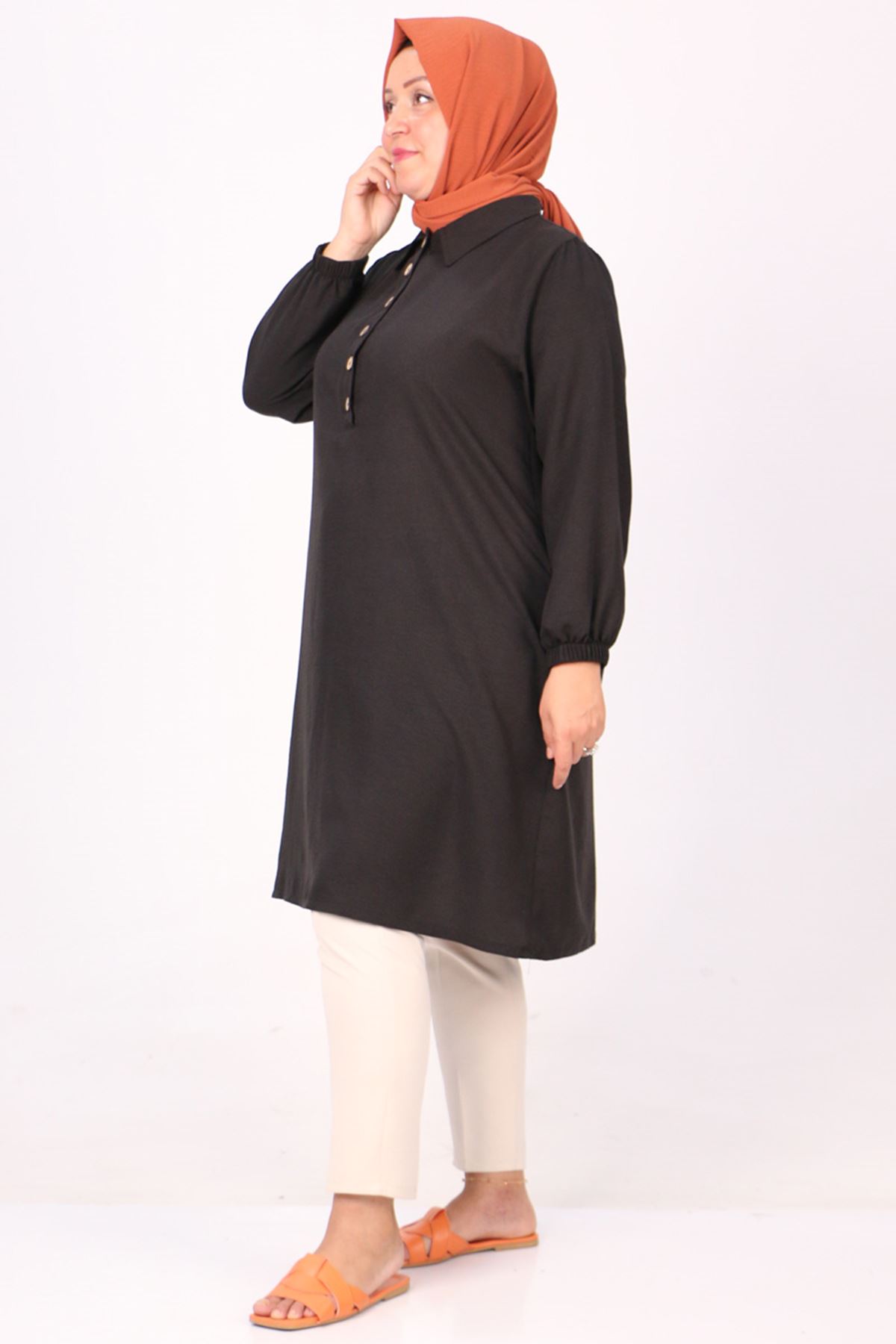 28053 Plus Size Miracle Tunic with Front Patties - Black