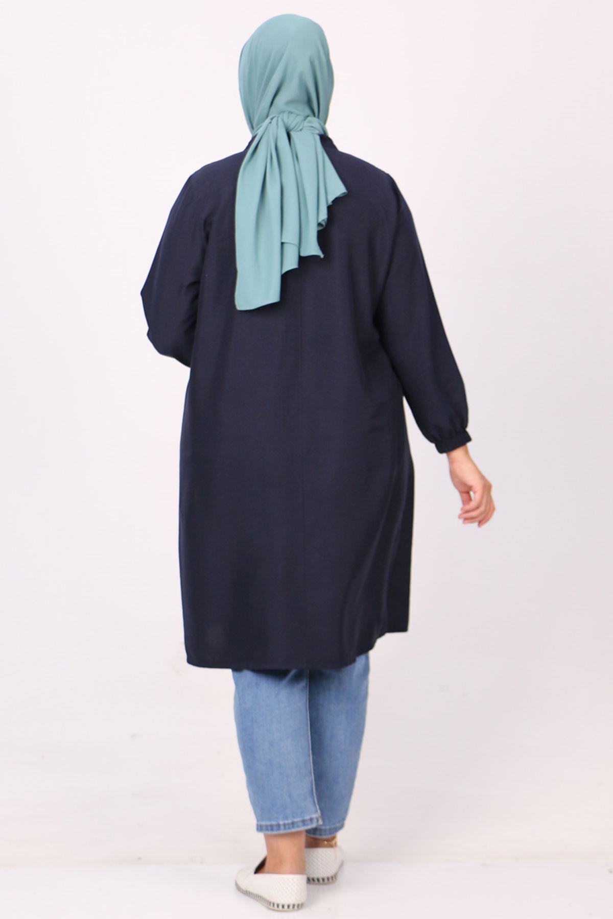 28053 Plus Size Miracle Tunic with Front Patties -Nawy Blue