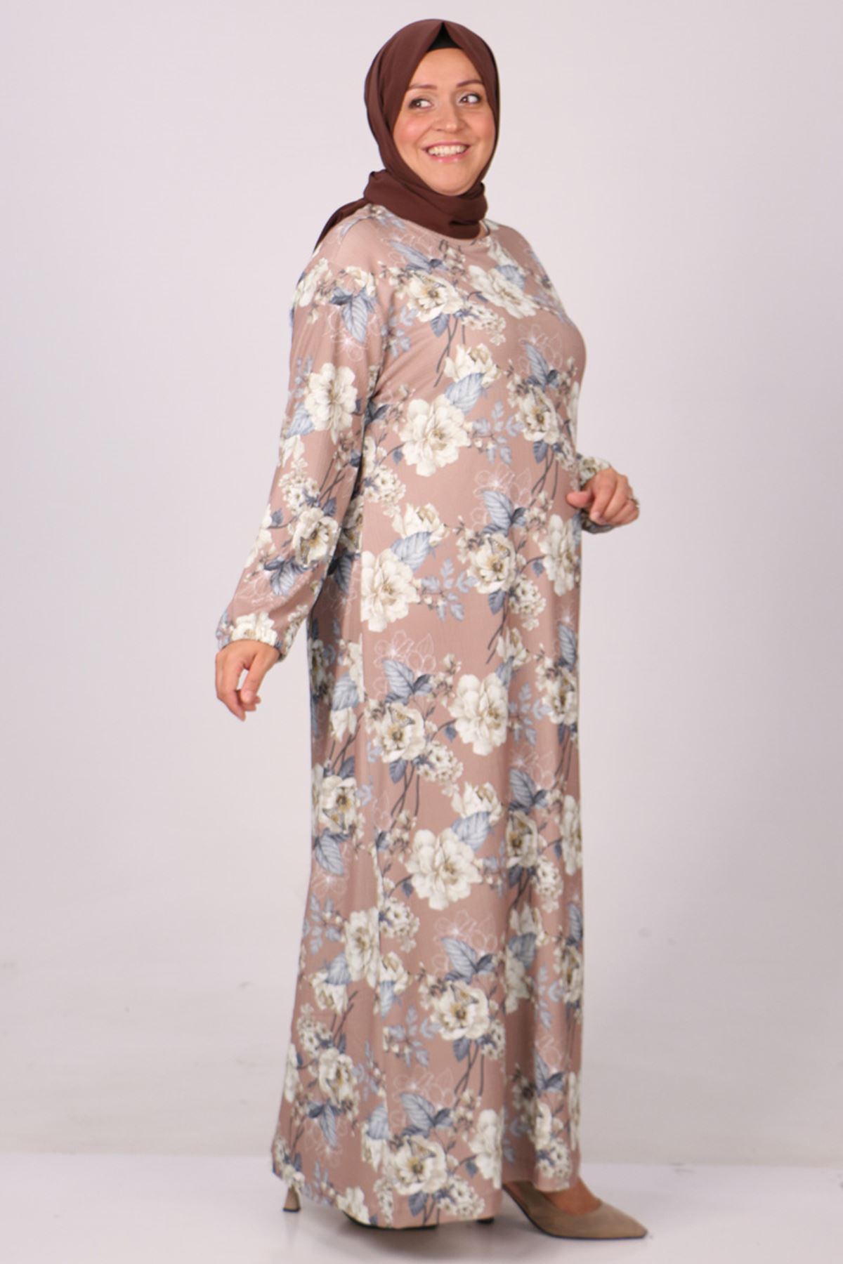 32025 Plus Size Crepe Dress -Floral Mink