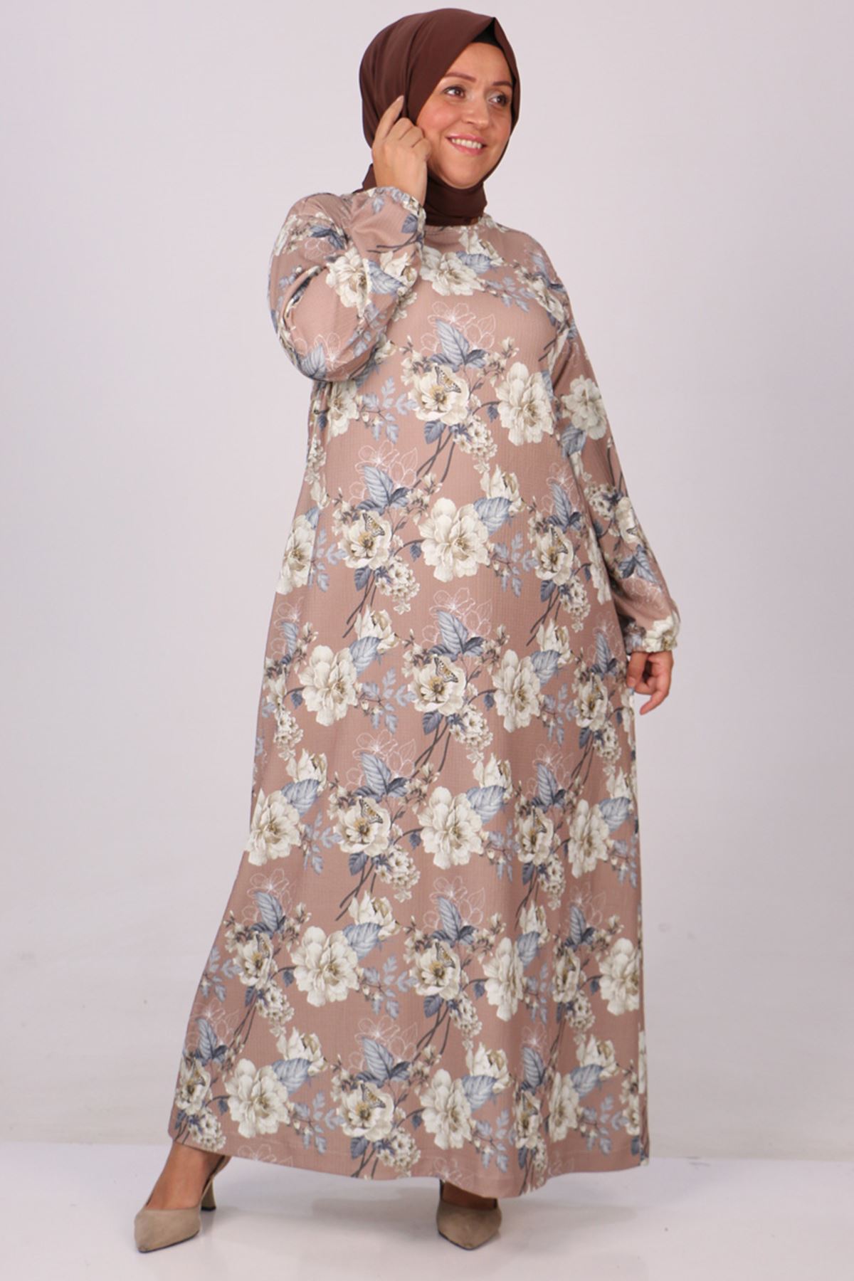 32025 Plus Size Crepe Dress -Floral Mink