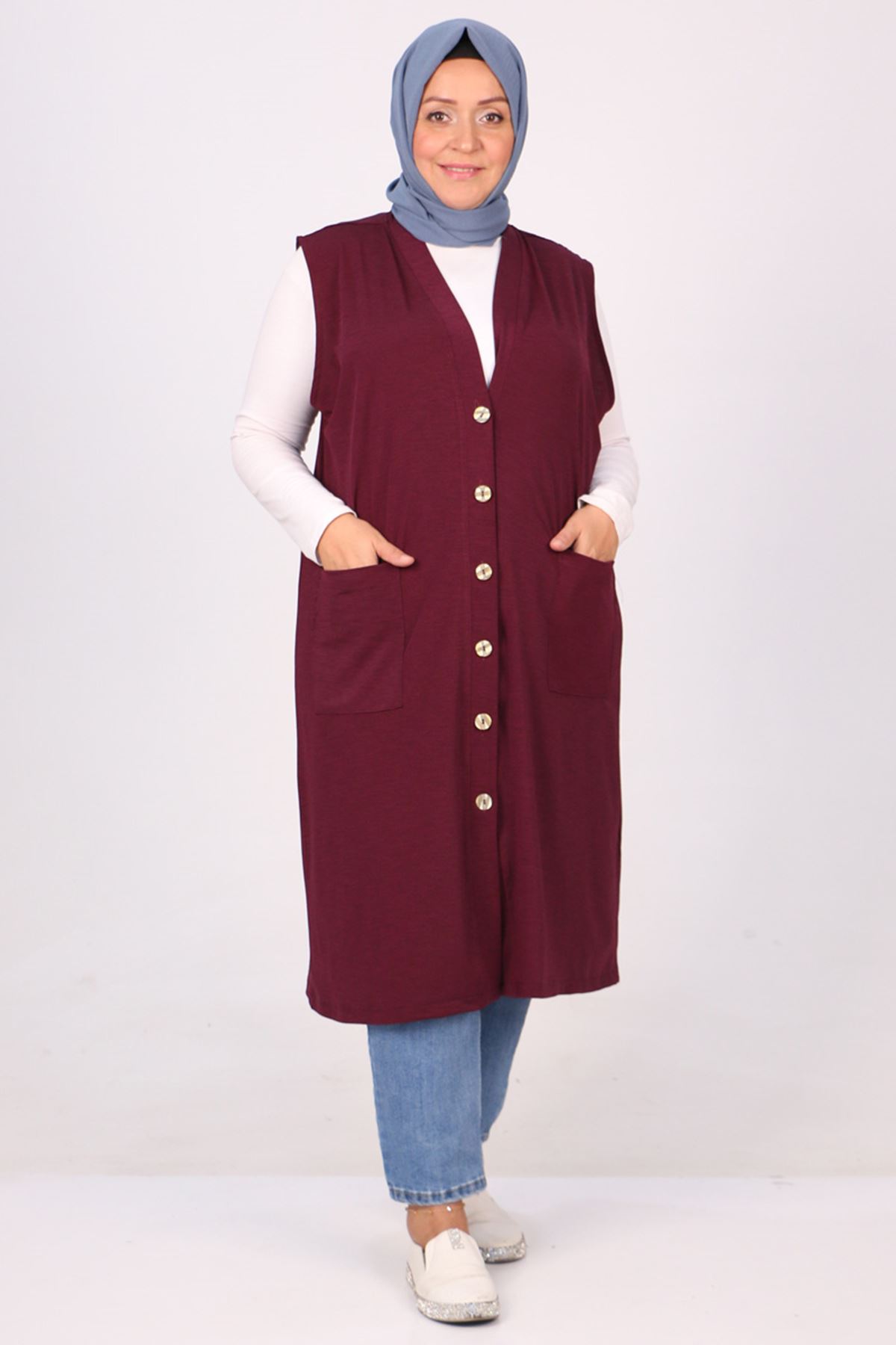 34012 Plus Size Mina Buttoned Wear Waistcoat-Plum