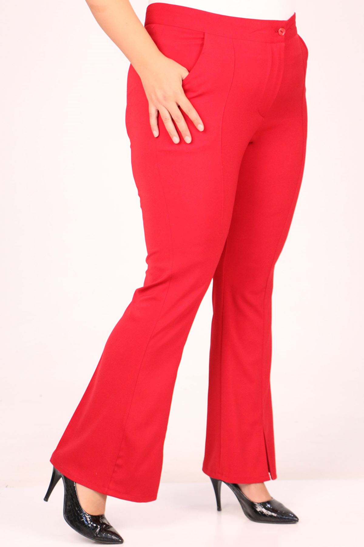 39031 Plus Size Front Slit Spanish Trousers - Red