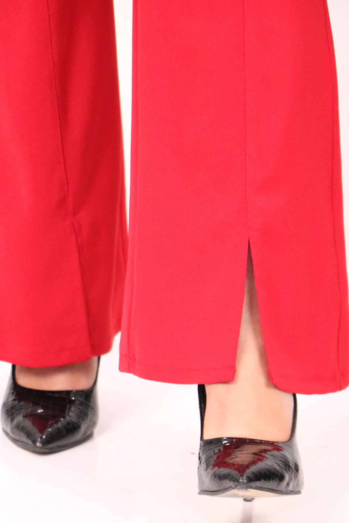 39031 Plus Size Front Slit Spanish Trousers - Red