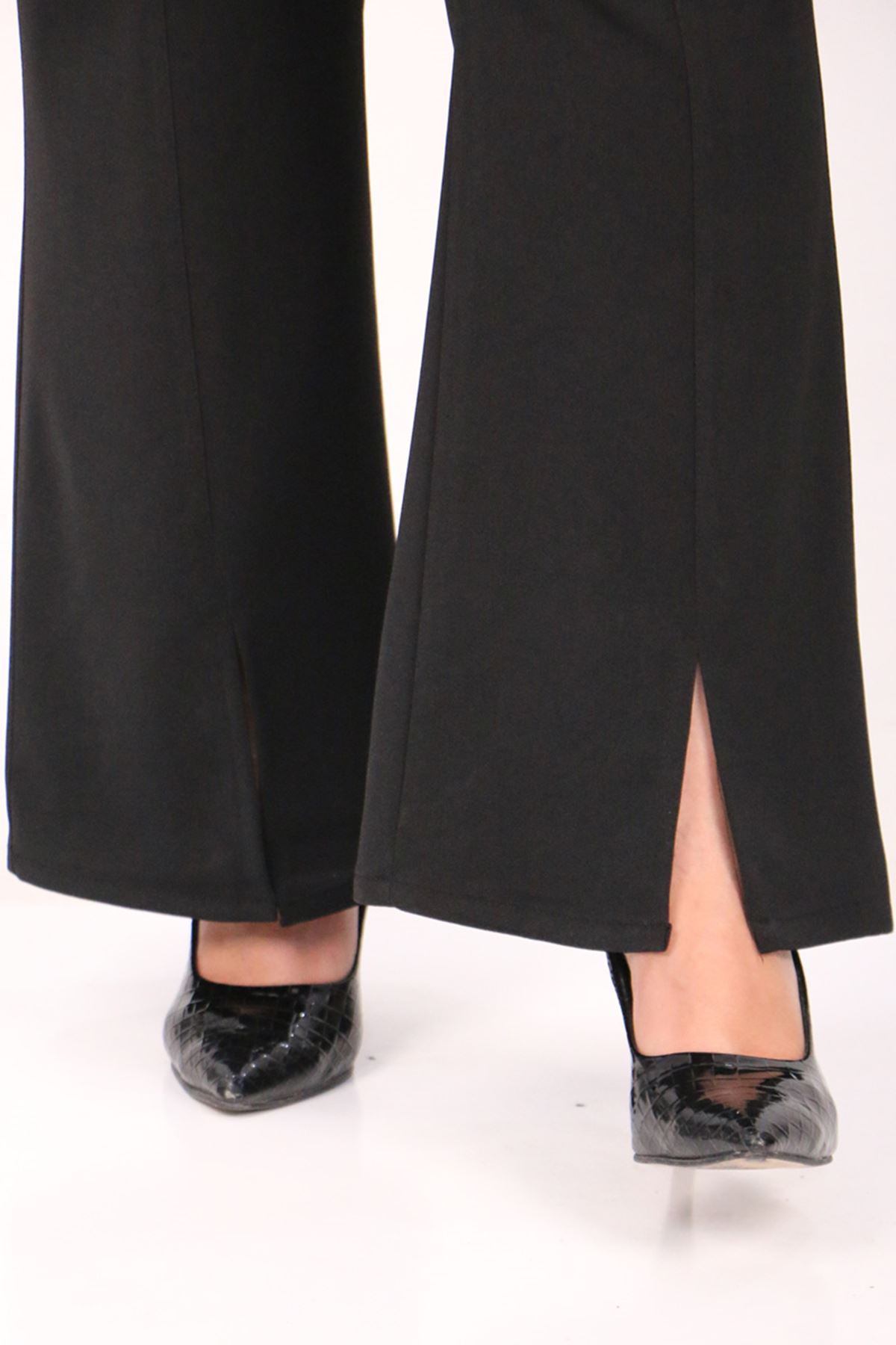 39031 Plus Size Front Slit Spanish Trousers - Black