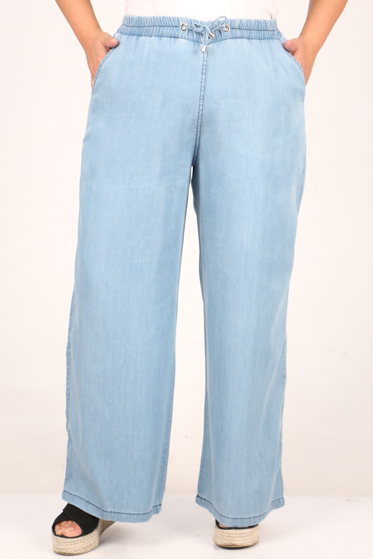 29000-2 Büyük Beden Bol Paça Kot Pantolon - Buz Mavi
