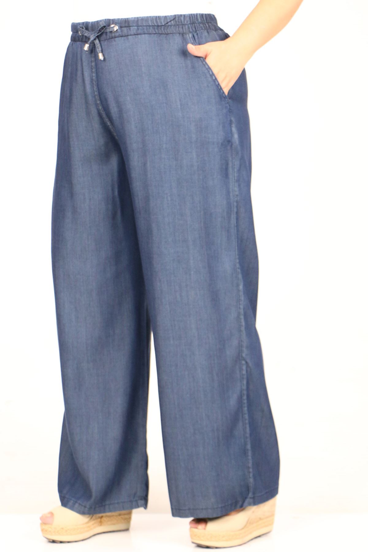 29000-2 Large Size Wide Leg Jeans - Navy blue